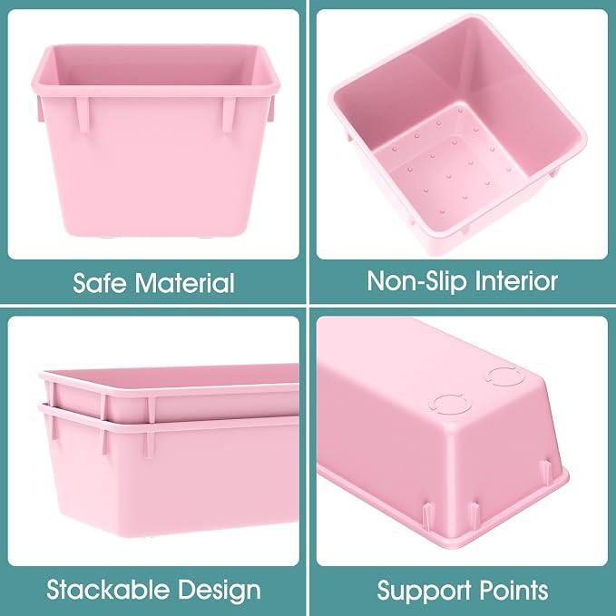 WOWBOX 25 PCS Plastic Drawer Organizer Set, 4 Sizes Desk Drawer Divider Organizers and Storage Bins for Makeup, Jewelry, Gadgets for Kitchen, Bedroom, Bathroom, Office, Pink - Image 3