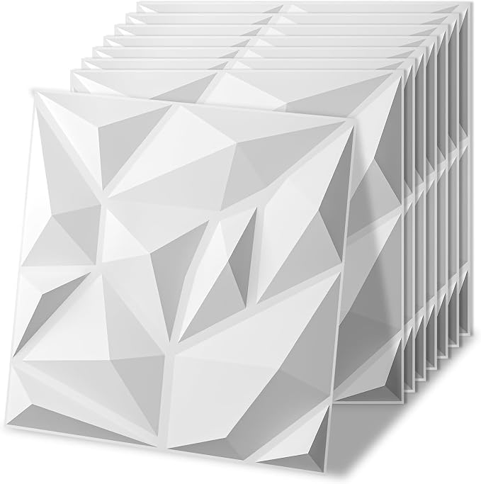 Art3d 100 Pack Decorative 3D Wall Panels, 19 Sq.Feet PVC Interior Wall Décor, 11.8"x11.8", White by Art3d