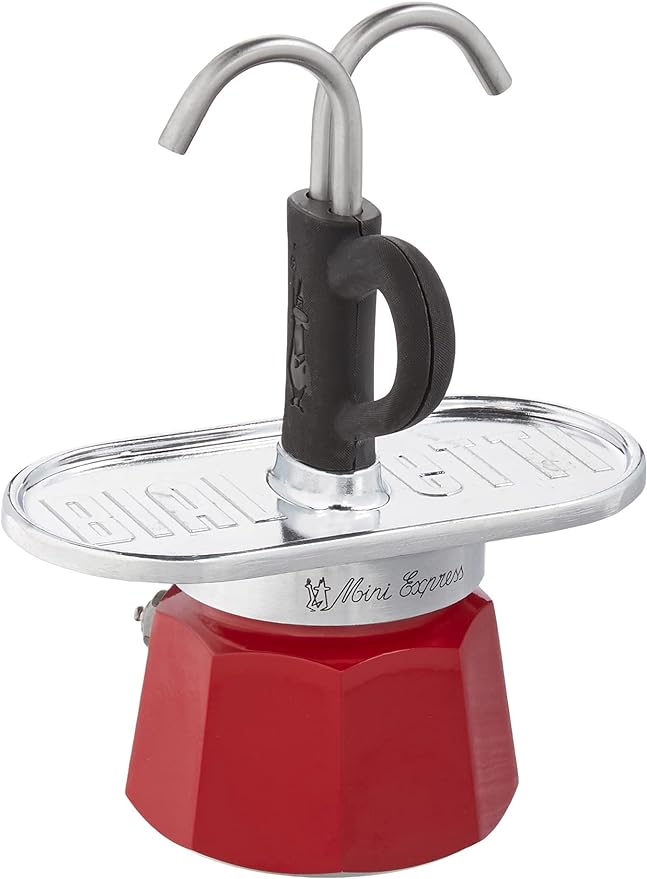 Bialetti - Mini Express Magritte: Moka Set includes Coffee Maker 2-Cup (2.8 Oz) + 2 shot glasses, Red, Aluminium - Image 3