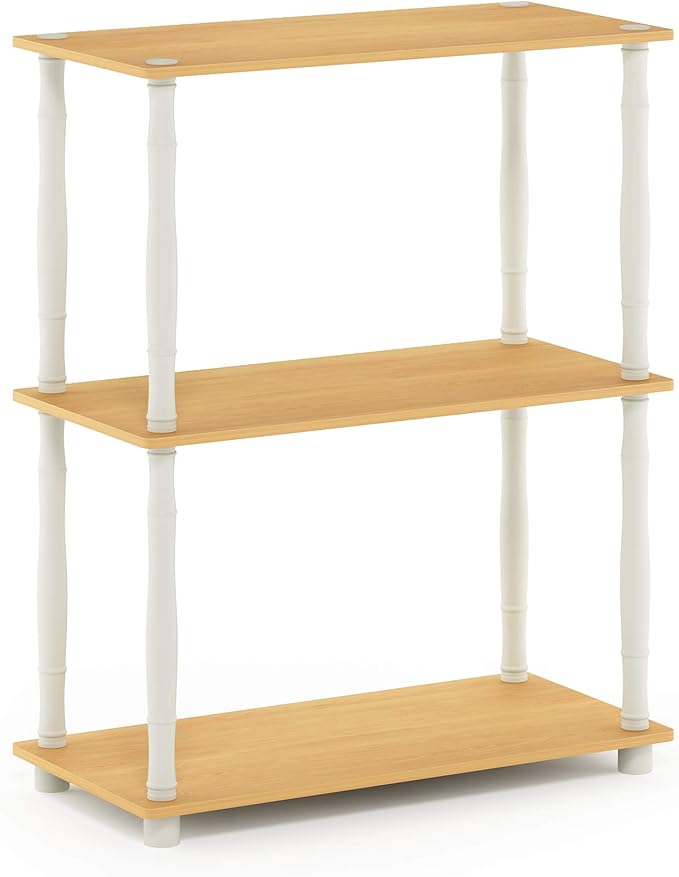 Furinno Turn-N-Tube 3-Tier Compact Multipurpose Shelf Display Rack with Classic Tube, Beech/White - Image 4