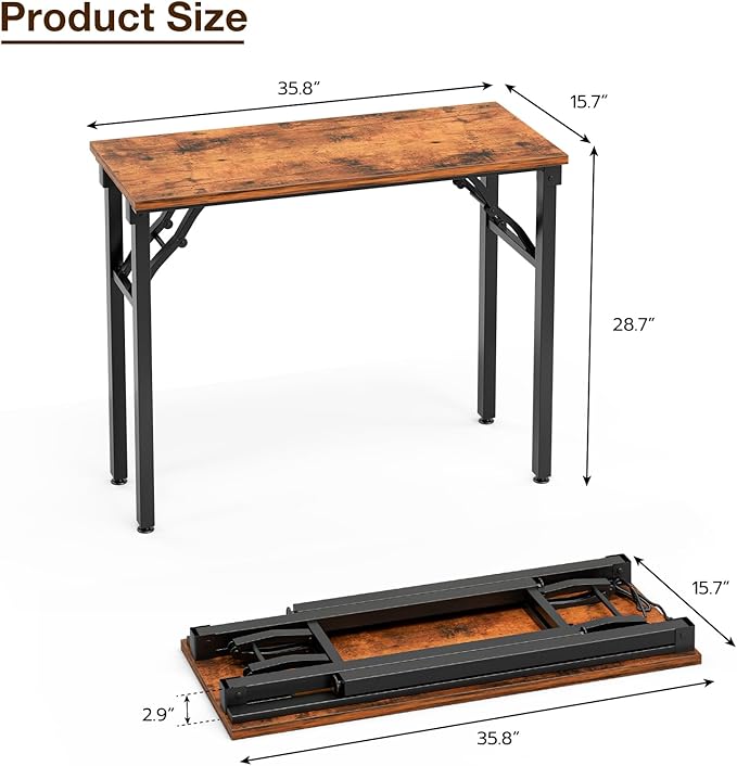 TEMI Small Computer Desk Folding Table - 35.8" Foldable Office Desk, No Assembly, Perfect for Small Spaces in Bedroom, Dorm, or Apartment, Portable Mini Desk or Study Table with Compact Design, Brown - Image 3