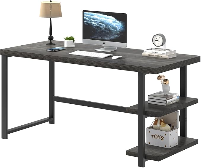 FOLUBAN Home Office Desk, Modern Computer Desk with Storage Shelf, Wood Study Writing Gaming Table for Bedroom Living Room, Industrial Dark Gray, 53 Inch - Image 8