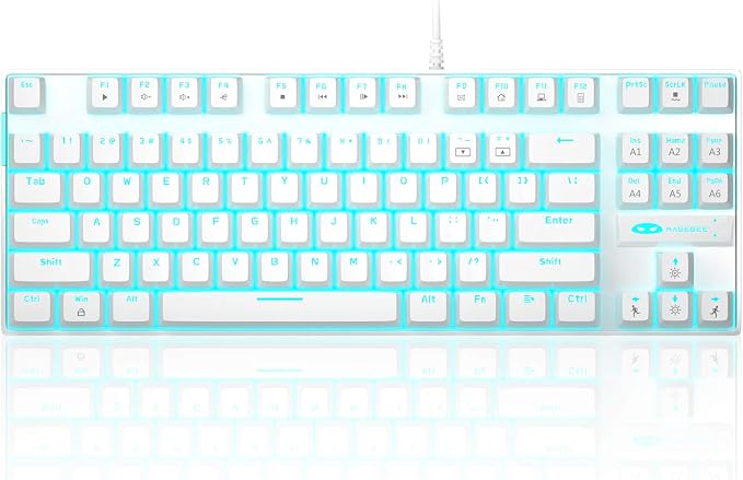 MageGee Mechanical Gaming Keyboard with Blue Switch, Compact 87 Keys Wired Computer Keyboard for Windows Laptop PC Gamer, LED Ice Blue Backlit, White - Image 8