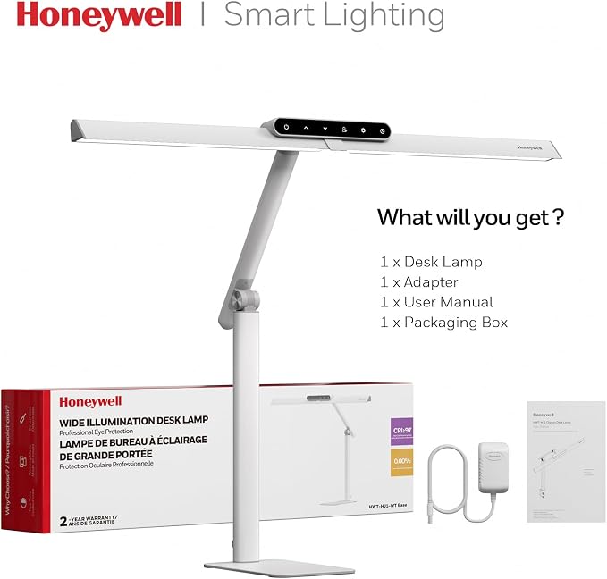 Honeywell LED Desk Lamp with Base - HJ1WT Sunturalux Eye-Caring Architect Desk Lamp for Home Office, 1200LM Computer Desk Light 4 Color Modes Stepless Dimming Task Desk Light with Timer Function White - Image 8