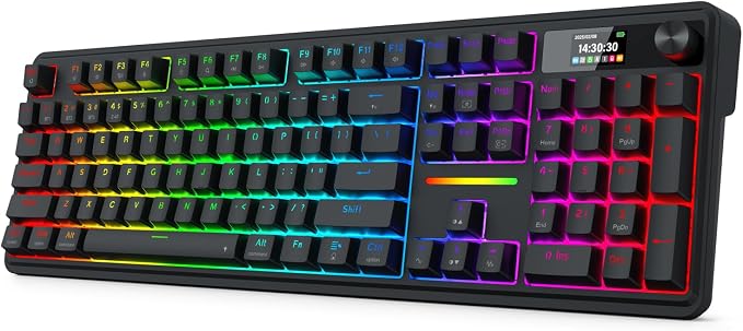 Redragon K762 PRO Wireless 104-Key Gasket Gaming Keyboard, Screen & Knob | Easy-Control LED Info Display, 0-Delay Tri-Mode, Cushioned 5-Layer Noise Dampening for Creamy Thocky Sound, Full-Size 104-Key by REDRAGON