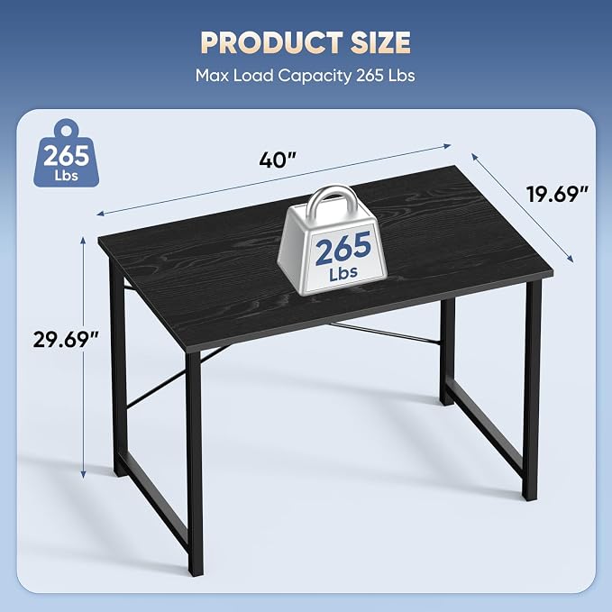 DUMOS 40 Inch Office Small Computer Desk Modern Simple Style Writing Study Work Table for Home Bedroom - Wood Black | Modern Study Writing Work Table, Craft PC Desk Simple Workstation with Reinforcement Structure, Black - Image 3
