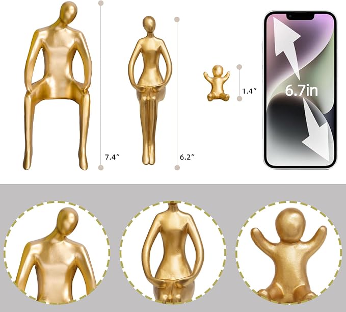 Quoowiit Gold Decor Family Statue Shelf Decor, Abstract Modern Home Decorations Family Sculpture, Minimalist Miniature Coffee Table Ornament Figurines for Office Bookshelf Living Room Bedroom 3 Piece - Image 4