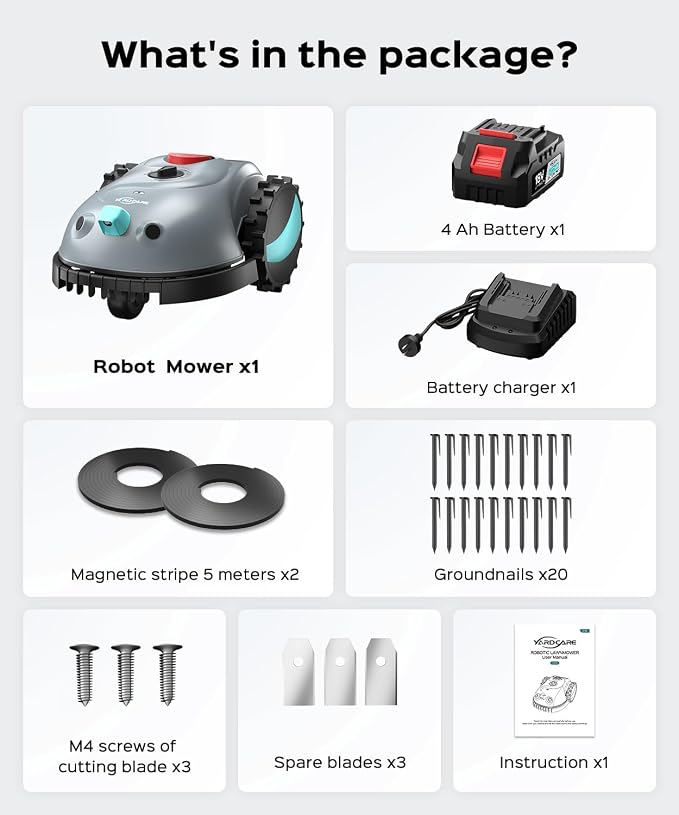 YARDCARE V100 Robot Lawn Mower with HD Vision Navigation, Smart Obstacle Detection, Collision Sensors, Adjustable Cutting Height, Low-Noise Operation—Perfect for Small Lawns up to 1,600 sq ft. - Image 9