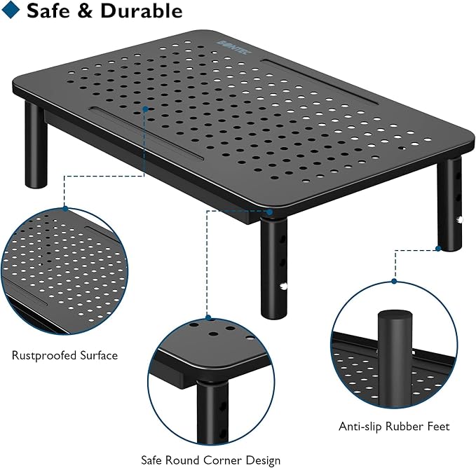 BONTEC 2 Pack Adjustable Monitor Stand Riser with Drawer, Supports 44lbs | Ergonomic Mesh Platform for Desk, Ventilated Laptop and PC Use with Cable Management for a Cooler, Organized Workspace - Image 4