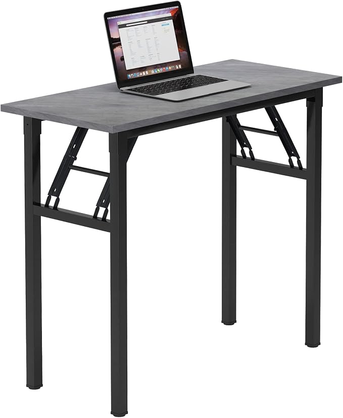 Need Small Computer Desk 31.5 Inch Folding Home Office Table Slate Ash | Black Frame Writing Gaming Work Table/Sturdy Foldable Study Table for Small Space/Dormitory, No Assembly Required by Need