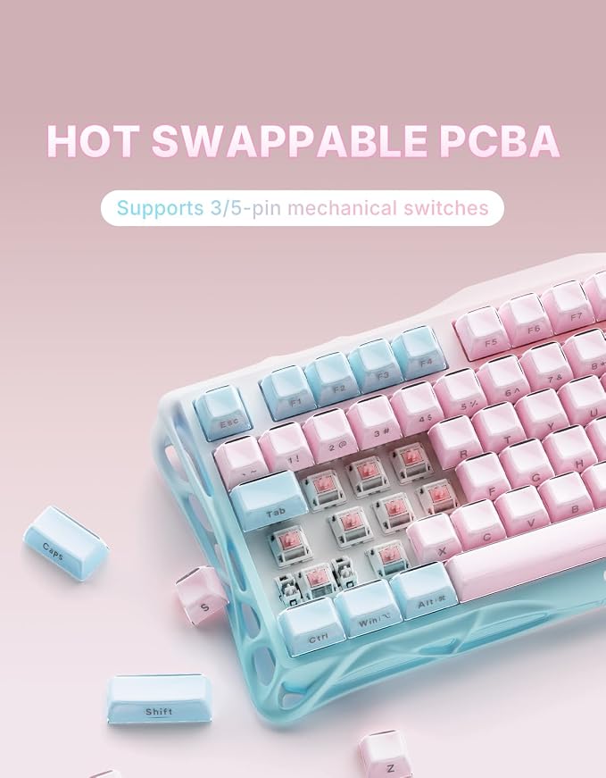 GravaStar Mercury K1 Lite 75% Wireless Mechanical Gaming Keyboard RGB | Gasket Mount, Hot Swappable Linear Switches, Creamy Sound Keyboard, 2.4GHz/USB-C/Bluetooth 5.0, for Win/Mac - Image 5