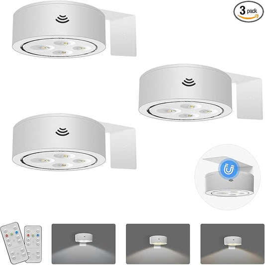 3-Pack Battery Operated Picture Lights Magnetic Painting Light with 3 Lighting Modes,Remote and Timer Art Display Light for Picture Artworking Frame Portrait,Dimmable Wireless Wall Puck Lights-White by Xuolder