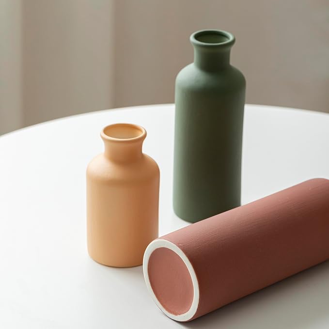 Modern Ceramic Vase Set of 3, Neutral Colors, Decorative Bottles for Home, Farmhouse Rustic Decor, Housewarming Gifts, Wedding Gifts, Bridal Shower Gifts, Birthday Gifts for Women (Green Mix) - Image 5