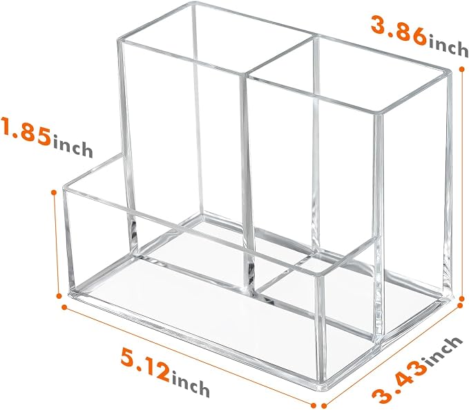 2 Pcs Acrylic Pen Holder for Desk, Pencil Holder for Home,Office | Plastic Marker Holder with 3 Compartments, Pencil Organizer for Classroom, Makeup Brush Holder for Bathroom, Remote Holder - Image 2
