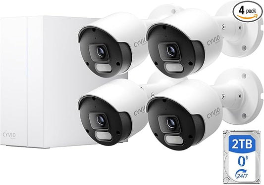 4K PoE Security Camera System with NVR, 4× 8MP Wired Outdoor Cameras, 24/7 Local Recording, No Monthly Fees, AI Human & Vehicle Detection, 2TB HDD Included, IP67, for Home & Small Business by CYVIOSecurity