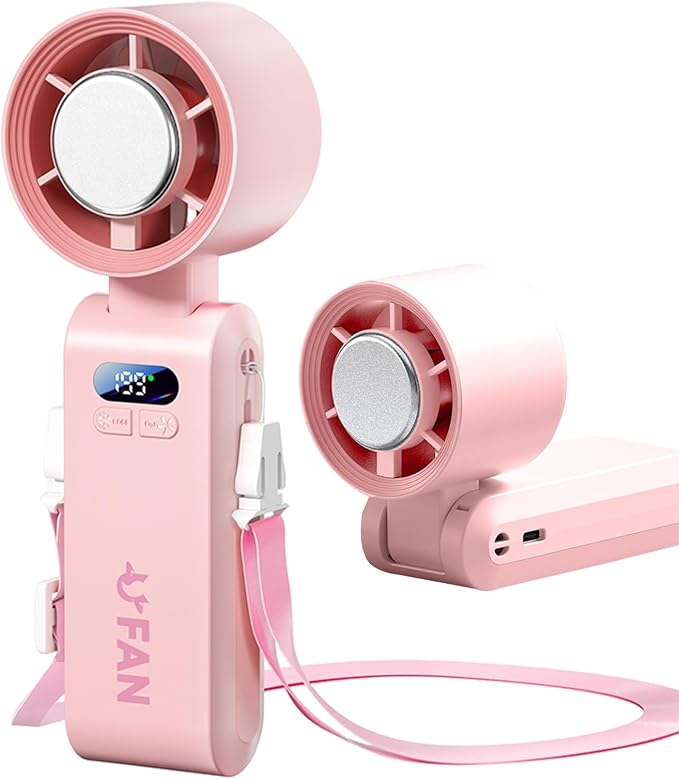 Handheld Fan, Portable Handheld Fan with Ice Function, mini personal fan, Turbo Powerful Rechargeable Fans,1-199 Speed, Foldable, for Women Men Outdoor Indoor travel essentials(Pink) by Numgug