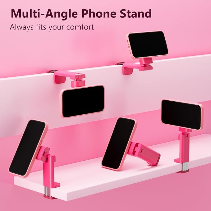 MiiKARE Travel Essentials Magnetic Airplane Phone Holder, Universal Handsfree Phone Mount for Flying with 360 Degree Rotation, Travel Must Haves Phone Stand for Desk, Tray Table, BarbiePink - Image 3