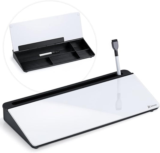 Varhomax Glass Desk Whiteboard with Storage, Desktop Organizer to-do List Memo Notepad Dry Erase White Board for Home Office and School Supplies (Black&White) by Varhomax