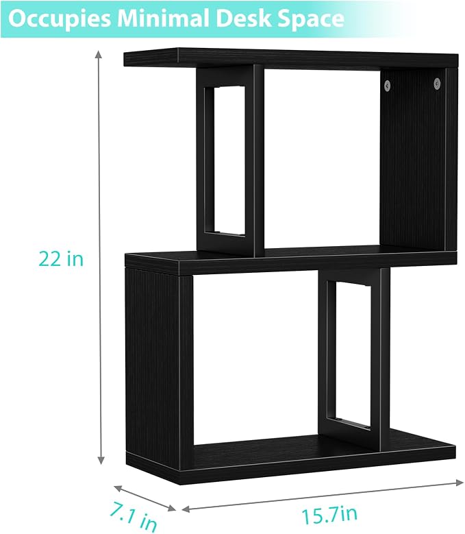 Desktop Bookshelf Shelf for Top of Desk - Black Small Organizer 3-Tier Shelves Storage Bookcase Hutch for Dorm Office College Table Top Organization Shelving Decorations for Women Office - Image 2