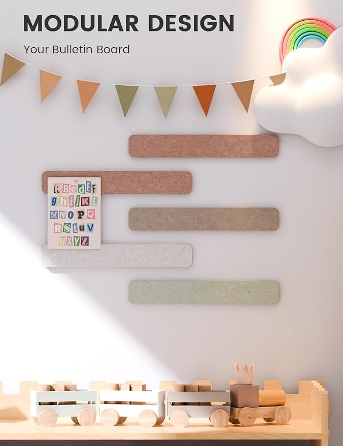 Fluxynara 13" x 2" Felt Wall Panels, Boho | 5-Pack Cork Board Alternative with 35 Push Pins, Adhesive Mounting for Bedroom Door or Home Office - Image 5
