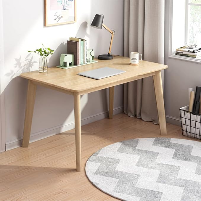 IOTXY Simple Wooden Writing Desk - Modern Minimalist Style PC Laptop Computer Workbench with Solid Wood Legs, 31.5" W Home Office Work Table for TV Stand Music Video Live Broadcast Workstation, Oak by IOTXY
