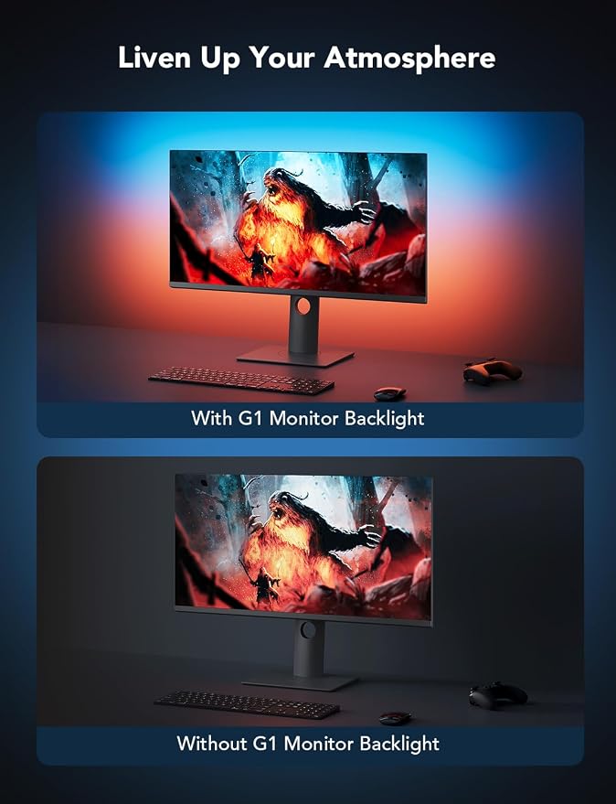 Govee Gaming Light for Monitor G1, RGBIC LED Backlight for 27-34 Inch PC | Smart LED Lights for Monitors with Color Matching, Adapts to Curved Monitors, Double Strip Light Beads with 123 Scene Modes - Image 8
