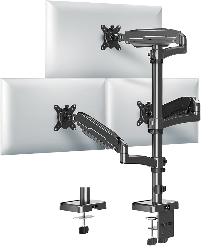 MOUNT PRO Triple Monitor Mount for Max 32" Computer Screen, Adjustable 3 Monitor Desk Mount, up to 19.8lbs Each, Three Display Arm with Tilt Swivel Rotation, VESA Mount 75x75/100x100mm by MOUNTPRO