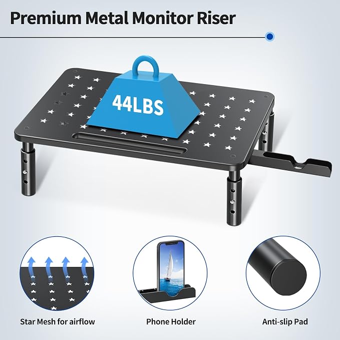 Zimilar 2 Pack Monitor Stand , 3 Height Adjustable Stand with Star Mesh | for Computer, Laptop, Printer, Notebook, iMac, Premium Metal Monitor Risers for 2 Monitors - Image 5