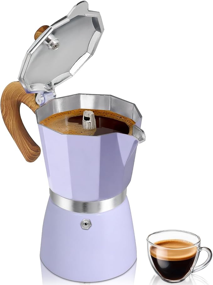 Coffee Maker Stovetop Espresso Maker 9 Cup Aluminum Moka Pot Percolator 15oz 450ml Easy Brewing for Electric Ceramic Stoves Home Camping Italian Cuban Café Classic Purple by Unknown
