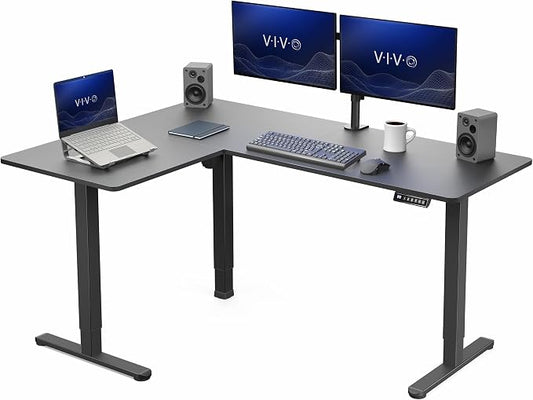 VIVO Black 63 x 47 in Corner Standing Desk, DESK-E3CTB-47 | Electric, Reversible L-Shaped Table, Sit Stand, Height Adjustable, Memory Controller, Office Furniture Sets, Black Frame by Unknown