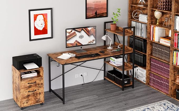 IRONCK Computer Desk 47" with Power Outlet and Storage Shelves,Rustic Brown | Study Writing Table with USB Ports Charging Station, PC Desk Workstation for Home Office - Image 8