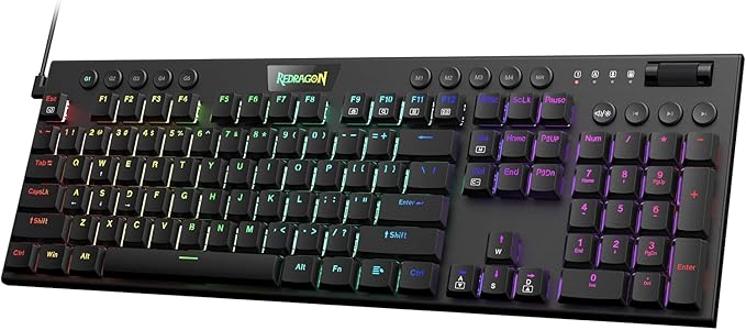 Redragon K619 Horus RGB Mechanical Keyboard, Ultra-Thin Designed Wired Gaming Keyboard w/Low Profile Keycaps, Dedicated Media Control & Linear Red Switch, Pro Software Supported by REDRAGON