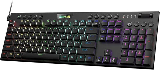 Redragon K619 Horus RGB Mechanical Keyboard, Ultra-Thin Designed Wired Gaming Keyboard w/Low Profile Keycaps, Dedicated Media Control & Linear Red Switch, Pro Software Supported by REDRAGON