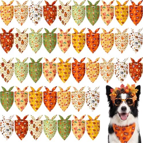Weewooday 50 Pcs Fall Dog Bandanas Bulk for Autumn Soft Bibs Adjustable by Weewooday