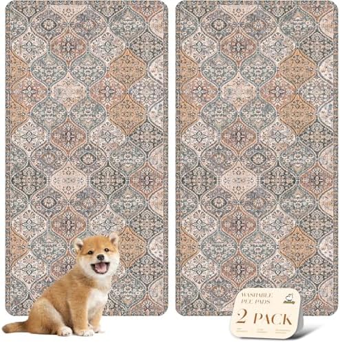 nunubaby Washable Pee Pads for Dogs, Stylish, Non-Slip and Leak-Proof Pee Pads. Reusable Potty Pads for Dogs for Crates and Floors.(Brown/Multi,24" x48" ) by Nunubaby