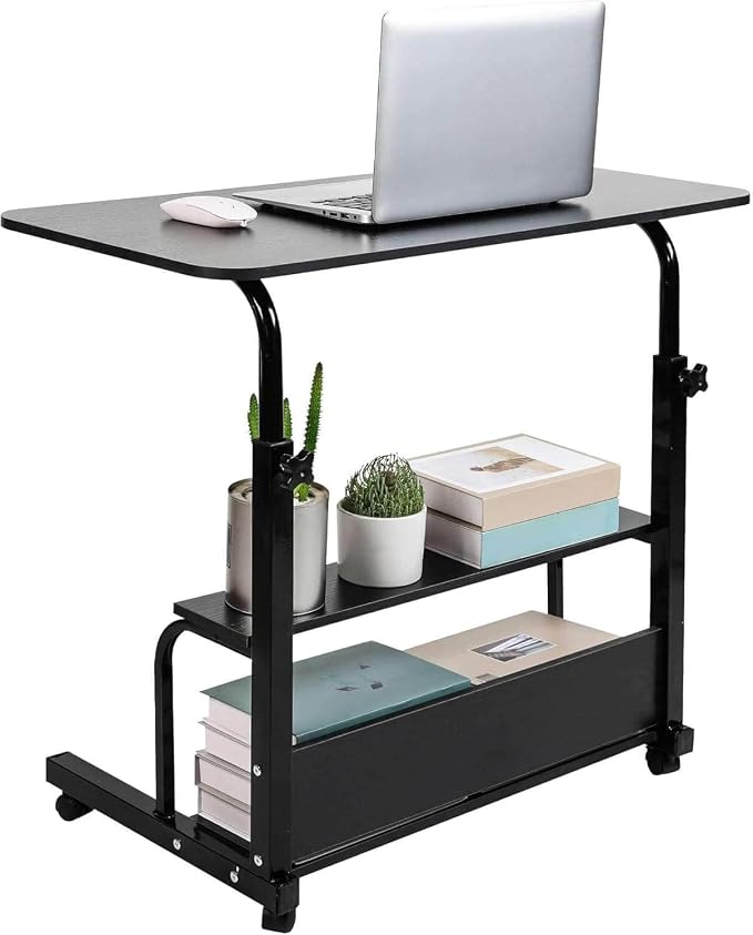 Adjustable Height Mobile Computer Desk for Small Space Rolling Writing with Wheels Corner Home Office Study Portable Bedrooms Work Desk Standing Desk Sizes 31.5X15.7 Inches Black C by Dekhaoxe