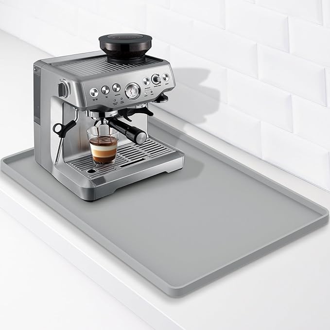 Silicone Coffee Mat 24"x16", Single Piece Anti-Vibration Under Coffee Maker Mat, Non-Slip Espresso Machine Mat with 10mm Raised Edge, Noise Reduction Countertop Protector, Fits Breville Ninja Keurig by Hugro+Tarfive