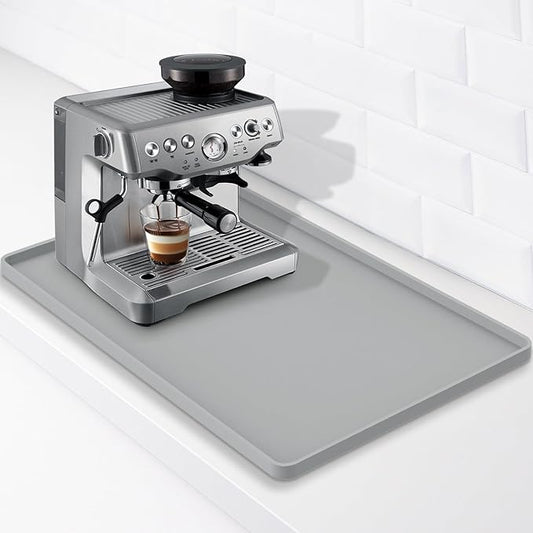 Silicone Coffee Mat 24"x16", Single Piece Anti-Vibration Under Coffee Maker Mat, Non-Slip Espresso Machine Mat with 10mm Raised Edge, Noise Reduction Countertop Protector, Fits Breville Ninja Keurig by Hugro+Tarfive