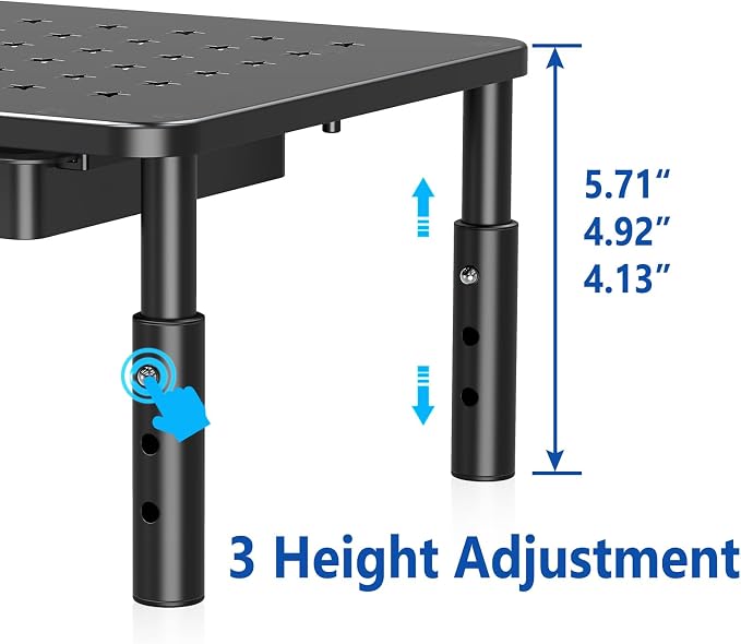 Zimilar 2 Pack Monitor Stand Riser with Drawer, 3 Height Adjustable | Monitor Stand with Unique Star Mesh, Metal Monitor Riser for Computer Laptop Notebook Printer - Image 5