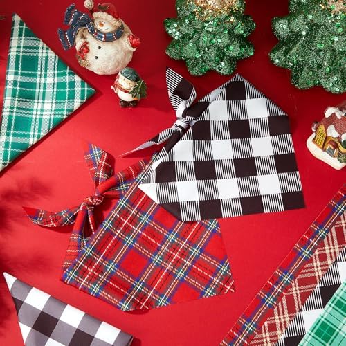 Weewooday 50 Pcs Christmas Red and Green Plaid Dog Bandanas Bulk for Large - Image 5