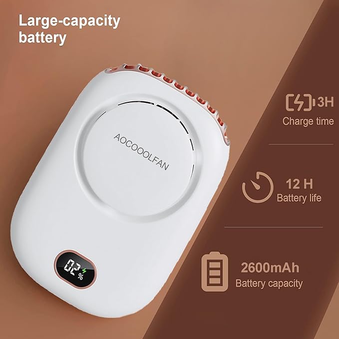 AOCOOLFAN Portable Neck Fan, Mini Small Personal Handheld Fan USB Rechargeable 3 Speed for Girls Boys Woman Eyelash Travel Home Office Outdoor (White) - Image 3