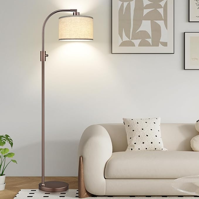 Nintiue Upgraded Modern Arc Dimmable Tall Standing Floor Lamp with Linen Shade, 1200 Lumens LED Bulb Included, for Living & Reading Room, Bedroom, Office & Nursery, Brown by Nintiue
