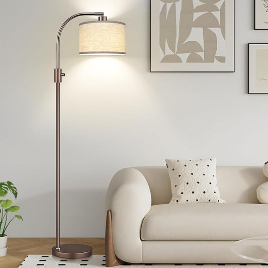 Nintiue Upgraded Modern Arc Dimmable Tall Standing Floor Lamp with Linen Shade, 1200 Lumens LED Bulb Included, for Living & Reading Room, Bedroom, Office & Nursery, Brown by Nintiue