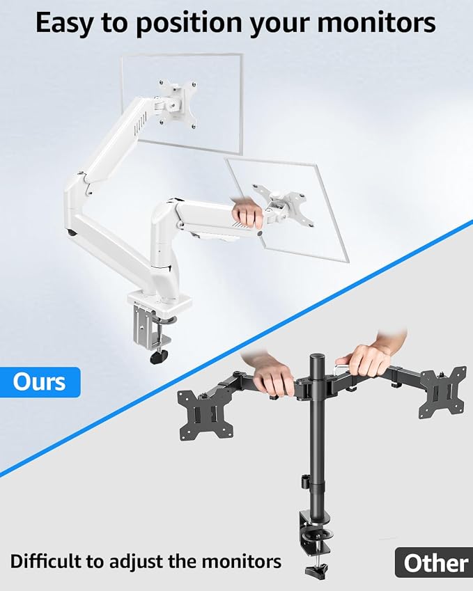 Dual Monitor Stand fits up to 32 inch, 4.4-19.8 lbs Computer Screens, Dual Monitor Desk Mount Height Adjustable, Monitor Arms for 2 Monitors, Home Office VESA Mounts, Freelift White - Image 9