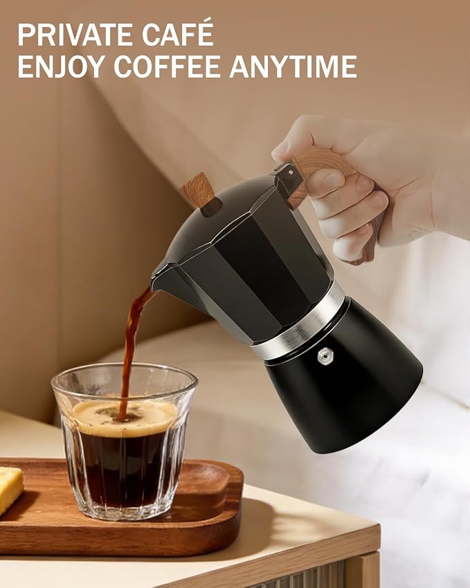 Coffee Maker Stovetop Espresso Maker 12 Cup Aluminum Moka Pot Percolator 20oz 600ml Easy Brewing for Electric Ceramic Stoves Home Camping Italian Cuban Café Classic Black - Image 3