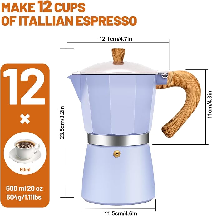 12 Cup Aluminum Espresso Stovetop Moka Pot Express Coffee Maker Percolator Italian Classic Mocha Coffee Machine for Italian and Cuban Cafe Brewing for Home & Camping 600ml 20oz - Image 2