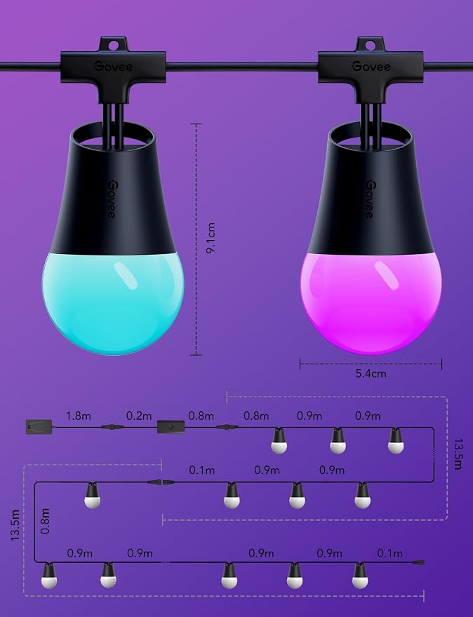 Govee Smart Outdoor String Lights 2, 96ft RGBIC Patio Lights with 30 Bulbs | Dimmable Warm White LED Bulbs, IP65 Waterproof, 47 Scene Modes for Backyard, Balcony, Work with Alexa, App Control - Image 8