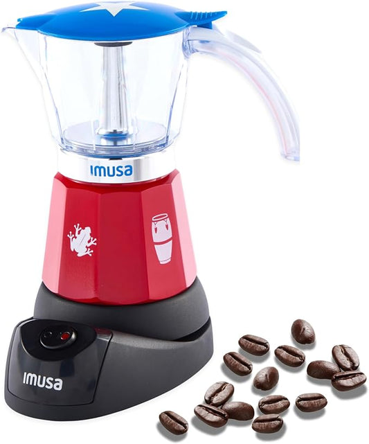 IMUSA 6 or 3 Cup Electric Boricua Espresso Coffee Maker, Red | Bare Cast Aluminum Finish, Cool-Touch Handle, Ideal for Moka and Puerto Rican Coffee, Great for Gifting by VisitIMUSA