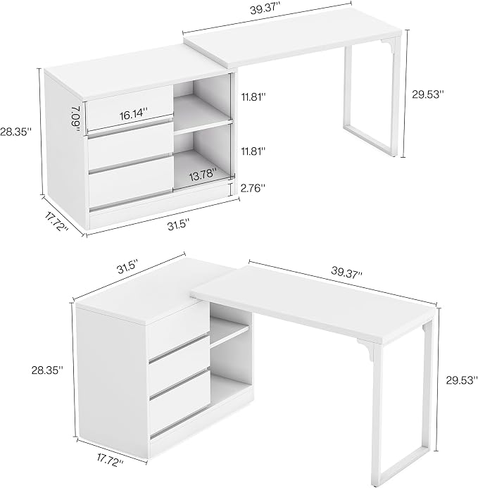 Tribesigns L-Shaped Computer Desk with Drawers and Shelves, Reversible White Corner Office Desk with Storage Cabinet, Modern Study Writing Table for Home Office, Bedroom - Image 2