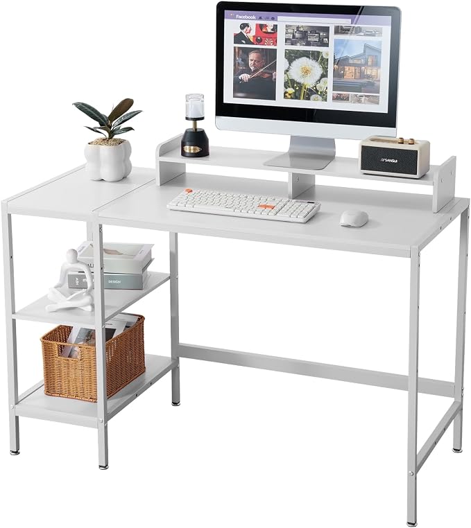 MINOSYS 47-inch Computer Desk with Storage Shelf - Ideal Gaming Desk for Bedrooms, Small Spaces, and Home Offices Modern Writing Desk for PCs,White Table. by MINOSYSfurniture